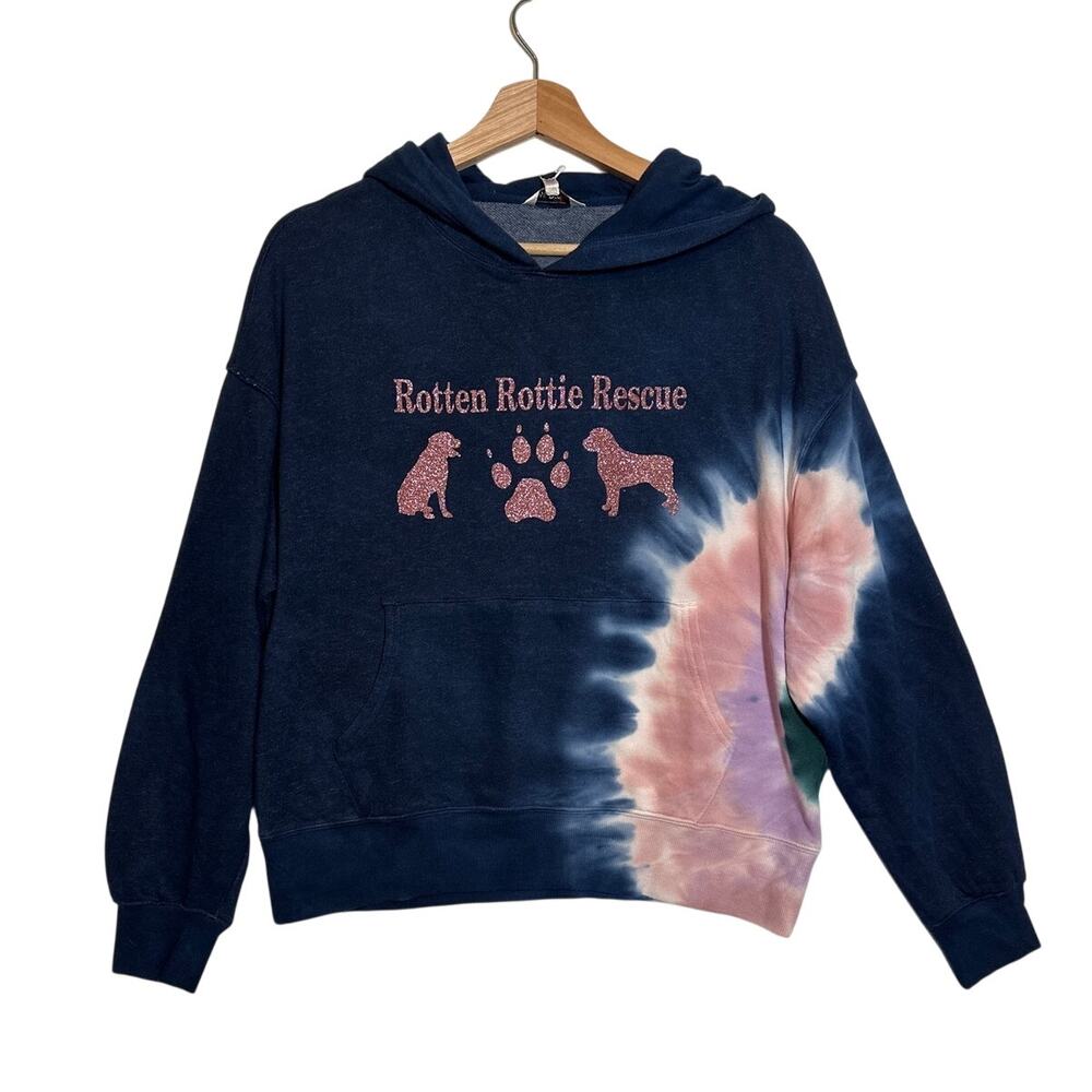 Wildfox Hoodie Sweatshirt Sz S Navy Custon "Rotten Rottie Rescue" French Terry